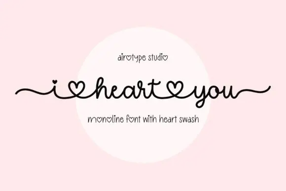 I Heart You Font | Cute Single-Line Handwritten Typeface with Heart Swash for Valentine Designs, Wedding Invitations, Cards, T-Shirts, Stickers & Crafts