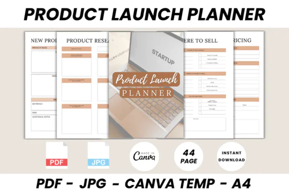 Product Launch Planner Canva Template – 44-Page Printable Business Launch Planner, Editable Marketing Strategy Workbook, Product Research Planner, Campaign Tracker, Launch Checklist & A4 Digital Plann