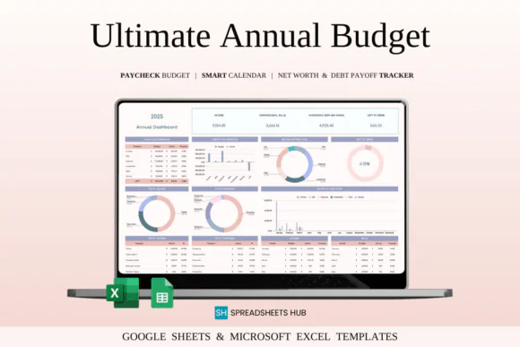 Annual Budget Spreadsheet Template for Excel & Google Sheets, Yearly Budget Planner, Income and Expense Tracker, Savings Goal Planner, Financial Overview Dashboard, Family Personal and Small Business