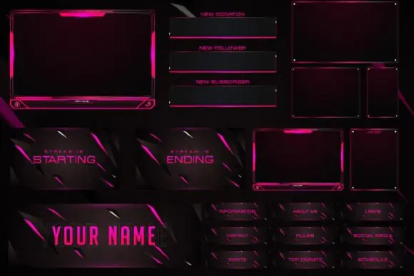 Twitch Overlay Live Stream Set Bundle | Professional Stream Package with Starting Soon, BRB, Offline, Intermission, Just Chatting Screens & Twitch Panels | AI, EPS, SVG, JPG Files