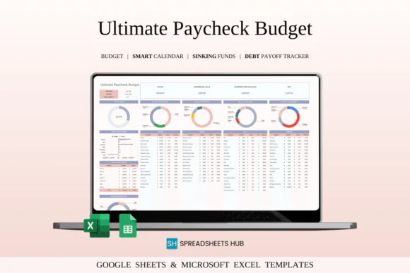 Ultimate Paycheck Budget Spreadsheet for Excel & Google Sheets, Weekly Biweekly Monthly Paycheck Planner, Income Expense Tracker, Bill and Debt Calendar, Savings Goal Tracker, Debt Snowball Planner an