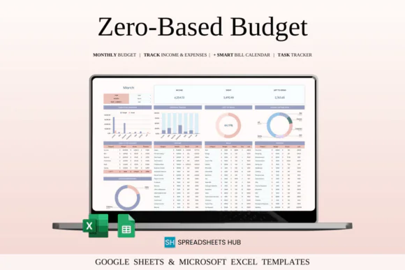 Zero-Based Budget Spreadsheet Template for Excel & Google Sheets, Monthly Budget Planner, Every Dollar Budget Tracker, Income Expense Organizer, Bill and Debt Tracker, Savings Investment Planner and P