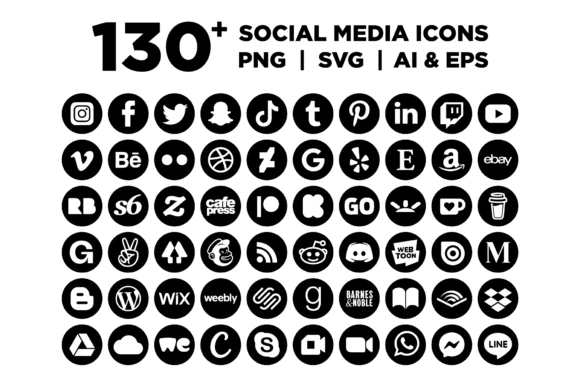 Black Circle Social Media Icons Set | Rounded Social Media Logo SVG PNG Bundle | Modern Black & White Social Icons for Branding, Websites & Print Design