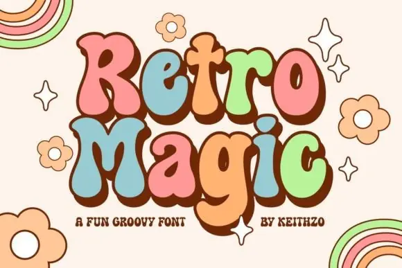 Retro Magic Font | Stylish Playful Retro Display Typeface for Greeting Cards, Headlines, Logos, Posters, T-Shirts, Stickers & Vintage Designs