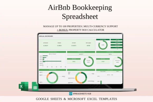 Airbnb Bookkeeping Spreadsheet Template for Excel & Google Sheets, Rental Property Income and Expense Tracker, Vacation Rental Finance Dashboard, ROI Calculator, Tax Report, Multi-Property Tracker and