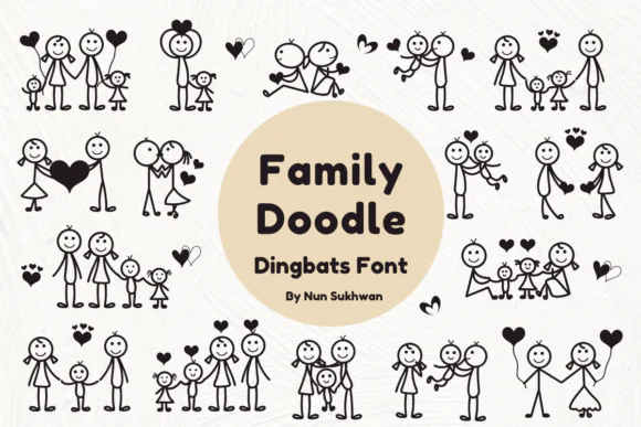 Family Doodle Dingbat Font | Cute Stick Figure Family Illustration Typeface for Scrapbooking, Greeting Cards, Kids Designs, DIY Crafts & Family-Themed Projects