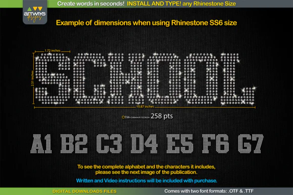 RS02 Atletico TTF Rhinestone Template Font | Typeable Crystal Hotfix Sports Font for Cricut, Silhouette, T-Shirts, HTV, Rhinestone Transfers & Custom Apparel