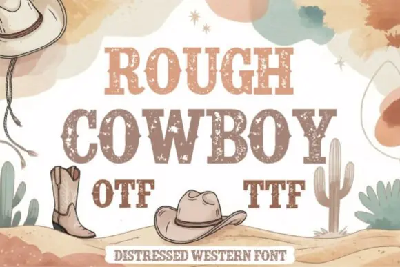 Rough Cowboy Western Font | Bold Distressed Slab Serif Typeface for Cowboy Logos, T-Shirts, Posters, Rustic Branding, Sublimation & Country Designs