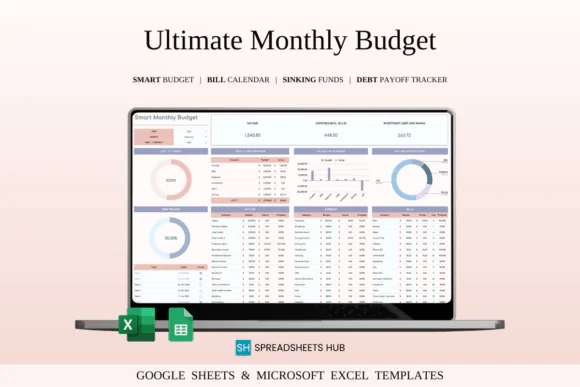 Ultimate Monthly Budget Spreadsheet for Excel & Google Sheets, Personal Finance Planner, Income Expense Tracker, Bill Calendar, Debt Payoff Tracker, Savings Goal Planner, Sinking Funds and Monthly Mon