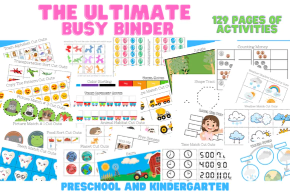 Ultimate Preschool Busy Binder Bundle | 129 Printable Learning Activities for Toddlers & Preschoolers | Homeschool Curriculum, File Folder Games, Montessori-Inspired Educational Worksheets, Fine Motor