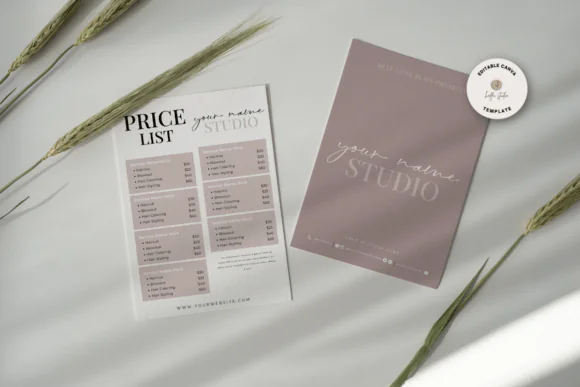 DIY Editable Price List Template for Canva, Printable A4 Business Price Sheet, Custom Service Menu, Small Business Pricing List with Logo Editable Digital Download