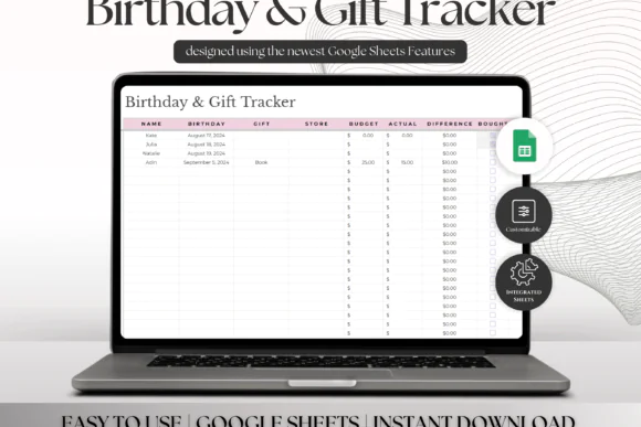 Birthday & Gift Tracker Google Sheets Template – Editable Birthday Planner, Gift Budget Tracker, Present Checklist, Store & Address Organizer, Gift Category Spreadsheet & Special Occasion Planner