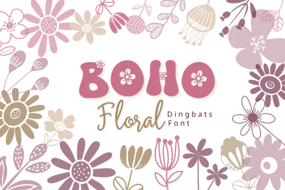 Boho Floral Dingbat Font | Hand-Drawn Flower Illustration Typeface for Wedding Invitations, Logos, Branding Kits, Stickers, Planners, Posters & Instagram Graphics