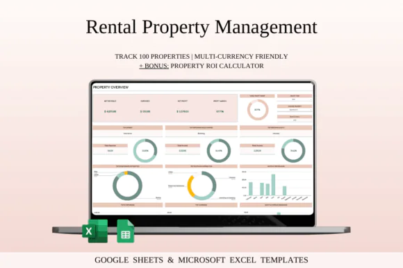 Rental Property Management Spreadsheet Template, Airbnb Host Income & Expense Tracker, Google Sheets & Excel Property Dashboard, Landlord Finance Planner, ROI Calculator and 5-Year Rental Portfolio Tr