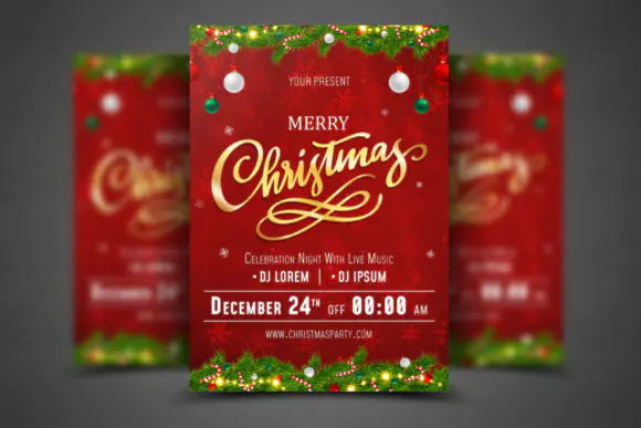 Editable Christmas Party Flyer Templates Bundle | Elegant Holiday Event Invitation Design | Photoshop PSD Christmas Flyer | Printable Xmas Party Poster, Social Media Promo & Festive Event Marketing Te