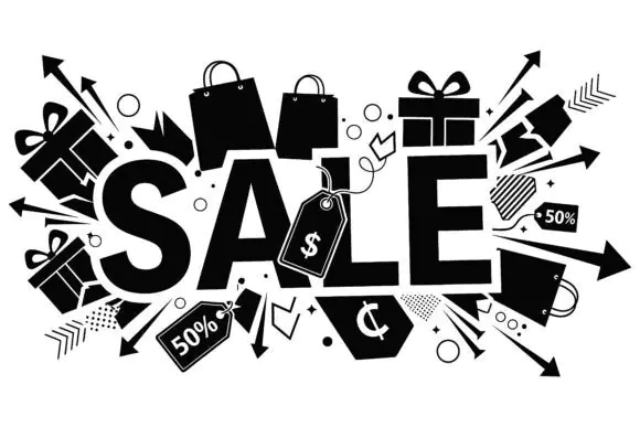 Explosive Sale Announcement Silhouette Vector Design | Bold Black & White Discount Promotion Graphic with EPS & JPG Files for Retail Ads, Shopping Deals, Flyers, Posters, Banners & Marketing Campaigns
