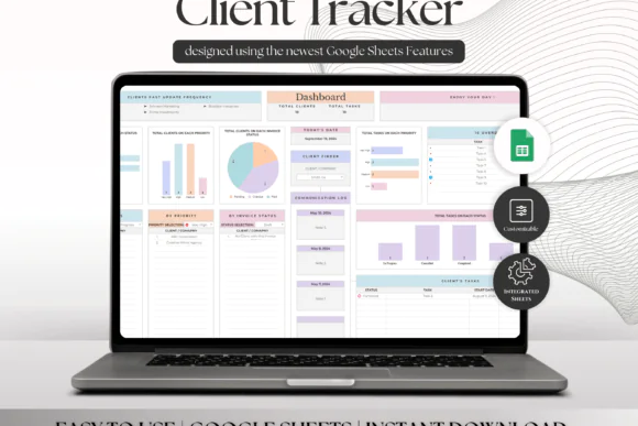 Client Tracker Spreadsheet – Editable Google Sheets Customer Management Template, Client Database, Communication Log, Task Tracker, Invoice Status Dashboard & Business CRM Planner