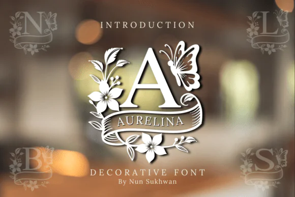 Aurelina Monogram Font | Ornate Floral Butterfly Decorative Typeface for Wedding Invitations, Elegant Monograms, Branding, Logos & Vintage Designs