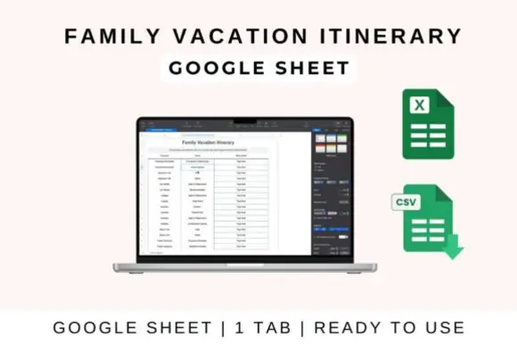 Family Vacation Itinerary Template – Google Sheets Excel & Apple Numbers Travel Planner, Daily Trip Schedule, Hotel Flight Car Rental Organizer, Meal Reservation Planner, Emergency Contact Tracker & F