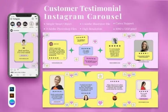 Customer Testimonial Instagram Carousel Canva Templates – Editable Client Review & Social Proof Post Designs for Brands, Entrepreneurs, Agencies & Service Providers