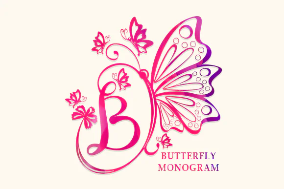 Butterfly Monogram Font | Elegant Decorative Butterfly Typeface for Wedding Invitations, Stationery Art, Greeting Cards, Social Media Posts, Logos & Romantic Designs