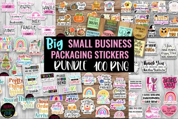 Small Business Packaging Stickers Bundle, Retro Thank You Sticker PNG Bundle, Mail Packaging Labels, Shipping Stickers for Small Shops, Cute Business Branding Stickers, Planner & Tumbler PNG Pack
