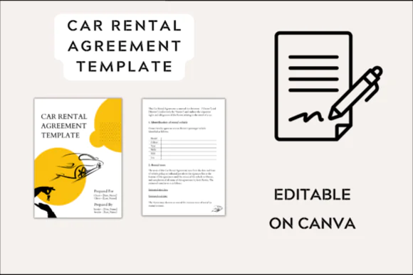 Car Rental Agreement PDF Template – Editable Canva Vehicle Rental Contract, 6-Page Printable A4 Car Hire Agreement, Auto Rental Form, Business Contract Digital Download