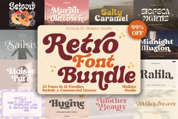 Retro Bundle Collection Font Pack – Modern Retro Fonts with Tails for Boho, Groovy, Cricut, Canva, Procreate, Wedding Invitations, Logos, Branding, Posters, T-Shirts & Social Media Designs