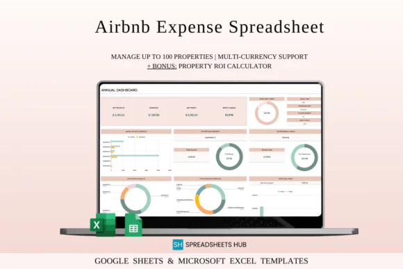 Airbnb Spreadsheet Template, Short-Term Rental Income & Expense Tracker, Google Sheets & Excel Property Management Dashboard, Airbnb Host Booking Planner, ROI Calculator and 5-Year Forecast Tool