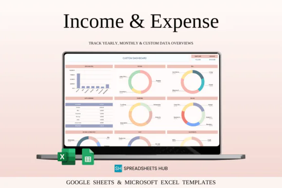 Income and Expense Tracker Spreadsheet for Google Sheets & Excel, Personal Finance Planner, Monthly Budget Tracker, Savings and Debt Tracker, Investment Log, Multi-Currency Money Organizer for Individ