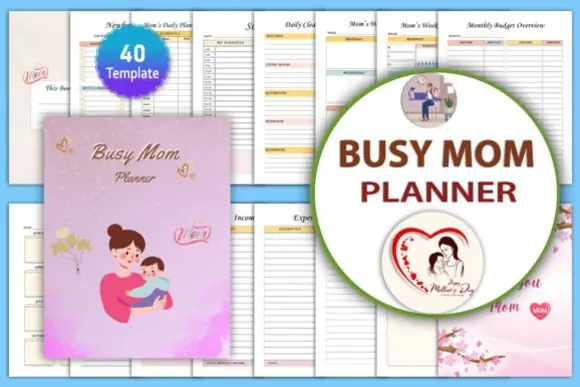 Busy Mom Planner Canva KDP Interior, Editable Printable Mom Organizer, Daily Weekly Schedule Planner, Meal Planner, Cleaning Checklist, Baby Log, Self-Care Tracker, Budget Planner, 40 Canva Templates