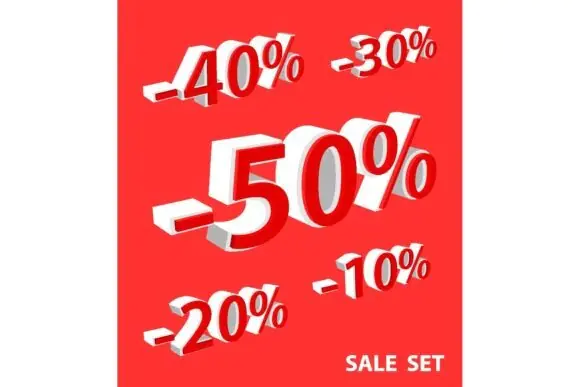 Set of Isometric Discount Denomination Sale Templates | 10%, 20%, 30%, 40% & 50% Off Festive Christmas and New Year Promotion Graphics for Invitations, Banners, Brochures, Flyers & Advertising Designs