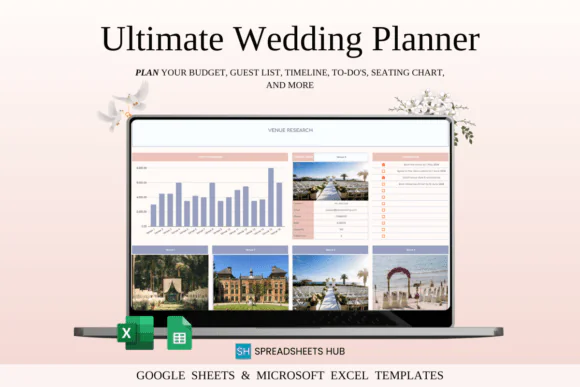 All-in-One Wedding Planner Spreadsheet – Excel & Google Sheets Wedding Planning Template, Budget Tracker, Guest List Manager, RSVP Tracker, Seating Chart, Vendor Planner, Checklist & Wedding Day Itine