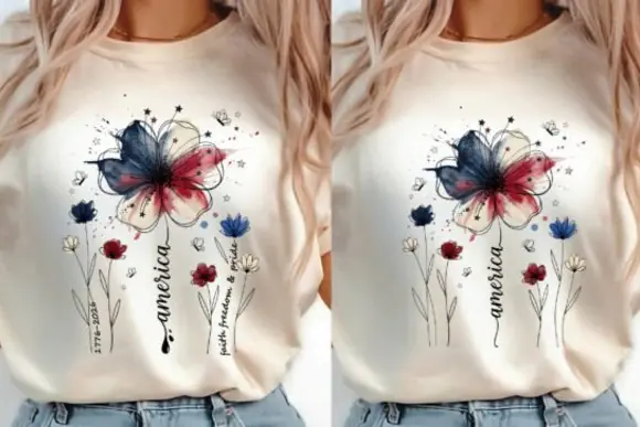 Boho Floral USA 250 T-Shirt Design PNG Bundle | Patriotic America 250th Anniversary Sublimation Design | Red White Blue Floral Independence Day Graphic | Transparent PNG Digital Download