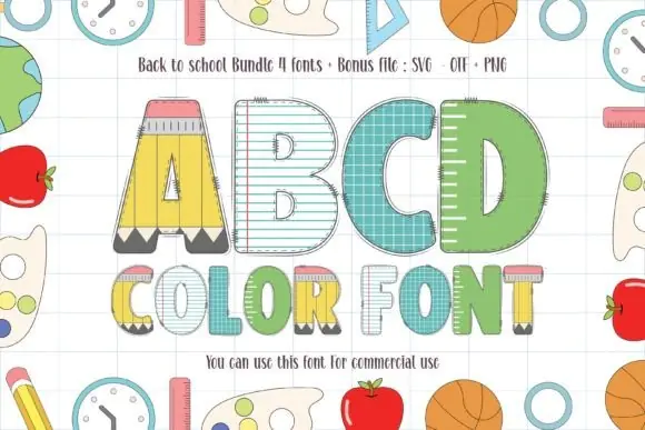 Back to School Color Font | Thick Fun Classroom Typeface for Kids Games, School Posters, Teacher Printables, Stickers, T-Shirts, Invitations & Educational Designs