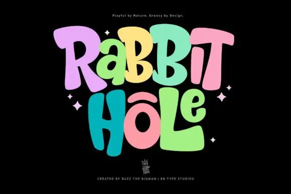 Rabbit Hole Bold Retro Display Font – Quirky Playful Typeface for Kids Designs, Posters, Packaging, Merchandise, Creative Branding, Logos, Stickers & Fun Visual Storytelling Projects