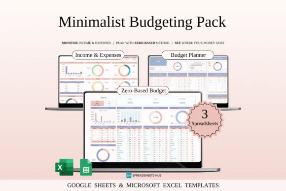 Minimalist Budgeting Pack – 12 Spreadsheet Templates for Excel & Google Sheets, Zero-Based Budget Template, Income Expense Log, Simple Monthly Budget Planner & Beginner Money Management Toolkit