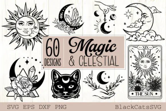 Magic and Celestial SVG Bundle, Witchy Moon SVG Pack, Mystical Celestial PNG Bundle, Boho Moon Cricut Files, Astrology SVG Designs, Magic Quote SVG Bundle for Cricut & Silhouette