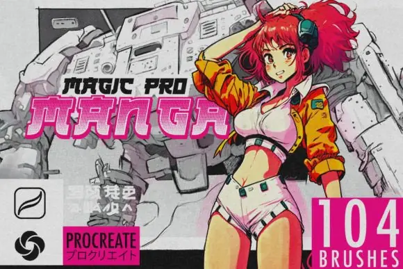 104 Manga Procreate Brushes Bundle for iPad | Anime Drawing & Comic Brush Set | Manga Halftone, Inking, Sketch & Shading Brushes for Procreate Artists