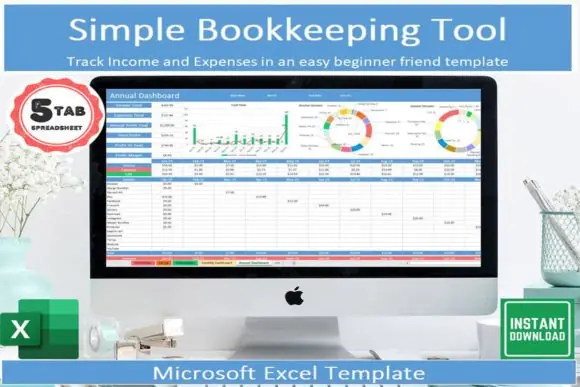 Simple Bookkeeping Spreadsheet Excel – Income and Expense Tracker, Small Business Bookkeeping Template, Monthly & Annual Finance Dashboard, Profit Tracker, Expense Category Organizer & Transaction Log