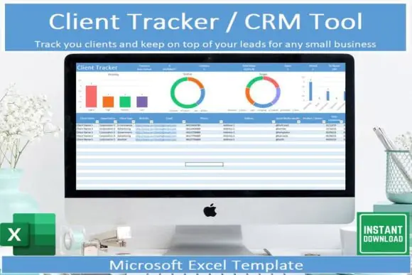 Client Tracker CRM Spreadsheet – Excel Client Management Template, Small Business CRM Tracker, Customer List Organizer, Client Database, Sales Follow-Up Sheet & Business Dashboard
