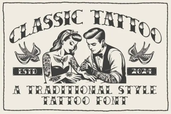 Classic Tattoo Font | Traditional Tattoo Style Font for Logos, Branding, Posters, Watermarks, Packaging, Promotions & Bold Vintage Designs