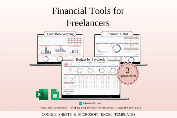 Financial Tools for Freelancers Spreadsheet Bundle – Excel & Google Sheets Freelancer Finance Toolkit, Bookkeeping Tracker, Paycheck-Based Budget Planner, Client CRM, Invoice Expense Tracker & Self-Em