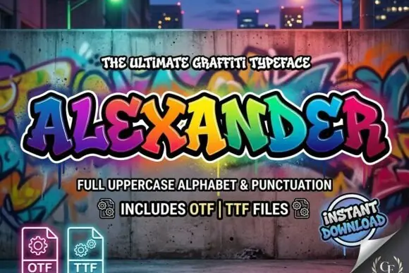 Alexander Decorative Display Font | Artistic Creative Typeface for Posters, Logos, Branding, Apparel, Social Media, Packaging, Album Covers & Cricut Designs