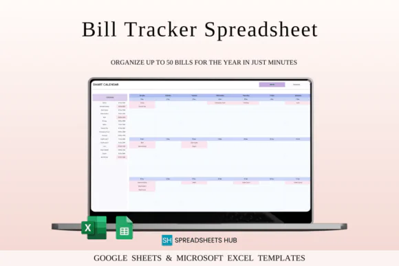 Bill Tracker Spreadsheet for Excel & Google Sheets, Monthly Bill Payment Calendar, Paid and Unpaid Bills Tracker, Due Date Reminder, Expense Organizer, Multi-Currency Budget Planner, Rainbow Theme Fin