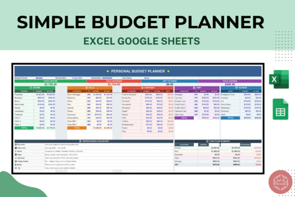 Budget Planner Spreadsheet for Excel & Google Sheets – Personal Monthly Finance Tracker, Income Expense Organizer, Savings Overview, Reusable Budget Template & Beginner-Friendly Money Management Plann