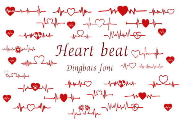 Heart Beat Dingbat Font | Romantic Heartbeat Line Typeface for Love Designs, Valentine Projects, Greeting Cards, Stickers, Apparel, Mugs & Whimsical Creative Graphics