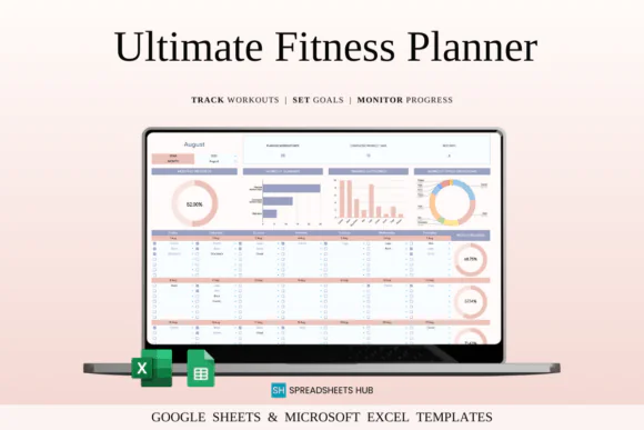 Ultimate Fitness Planner Spreadsheet for Google Sheets & Excel, Workout Tracker, Exercise Log, Weekly Monthly Fitness Scheduler, Meal and Macro Tracker, Progress Dashboard, Gym Planner and Nutrition J