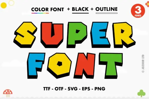 Super Color Font | Thick Fun OpenType-SVG Typeface with Glyphs & Swashes for Photoshop, Illustrator, Silhouette, Inkscape, Posters, Stickers & Creative Designs