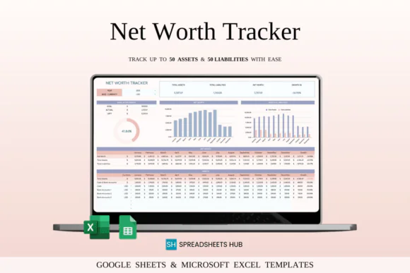 Net Worth Tracker Spreadsheet for Google Sheets & Excel, Assets and Liabilities Tracker, Personal Finance Dashboard, Monthly Yearly Wealth Tracker, Investment Property Loan and Debt Overview, Financia
